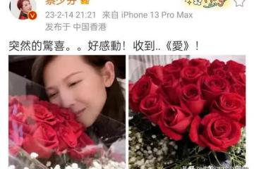 蔡少芬情人節夜晚收到驚喜,隔空對張晉說:愛你,愛你