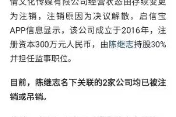 陳繼志最新消息:其名下2家公司均已註銷或吊銷