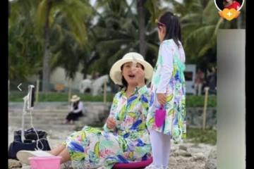 閆學晶祖孫三人海南度假,住五星級酒店太愜意,4歲女兒像極奶奶