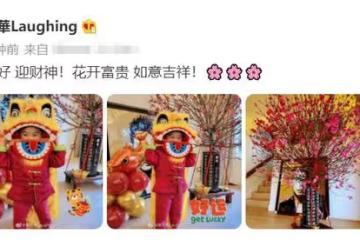 謝天華3歲女兒穿唐裝舞獅，豪宅內景意外曝光，巨型桃花樹搶鏡
