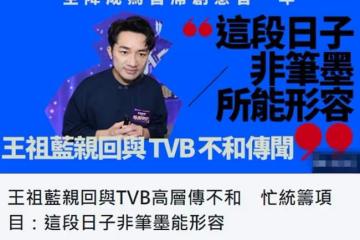 王祖藍回應與TVB高層鬧翻傳聞，承認回內地發展，稱非筆墨能形容