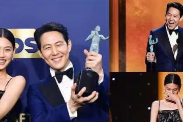 《魷魚遊戲》李政宰鄭好娟美國演員工會獎奪下視帝視後,哽咽落淚