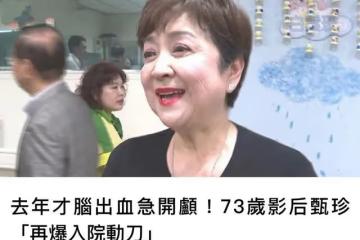 去年才因跌倒致腦出血，73歲著名影后香港休養，再被曝入院動手術