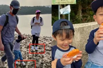 港姐胡杏兒一家四口太真實！坐路邊啃大油餅，爬山踩一腳泥不嫌髒，網友：接地氣