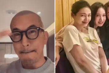 大S老公隔離第6天,頂光頭留鬍鬚露面,對著鏡頭開心比V