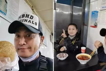 何家勁現身襄陽！小店吃面接地氣，與老闆娘合影顯親切