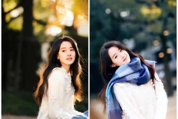 袁冰妍撞臉趙麗穎，穿針織衫配牛仔褲拍照，逆光狀態下氛圍感拉滿
