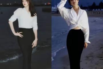 鄭愷老婆模仿鞏俐穿搭輸太慘,襯衫配魚尾裙顯得小家子氣,真大氣