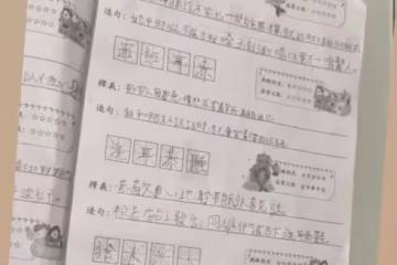 郭富城老婆輔導倆女兒做語文作業，希希姐妹字跡曝光，漂亮又工整