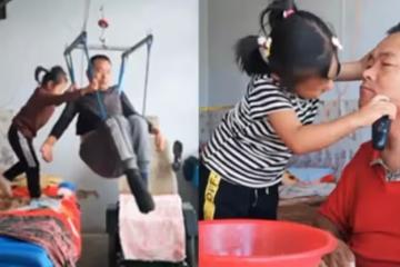 母親離家出走帶走弟弟,留下8歲女童和癱瘓父親!女兒「餵癱父吃飯刮鬍子」直播賺打賞錢,網友全看哭:身影堅毅,毫無怨言