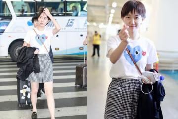 焦俊艷穿格紋褲太少女,「奶油肌」白到反光,還以為是未成年