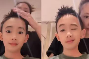 應采兒素顏幫大兒子剪頭髮！Jasper褪去嬰兒肥，下巴削尖輪廓清晰