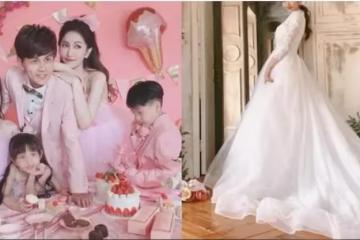 阿翔妻子結婚11年披白紗,一轉背後絕美簍空自帶仙女氣場,甜靠尪肩膀,全家福甜到爆棚