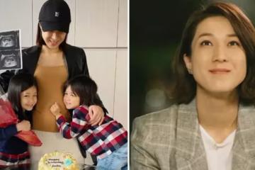 恭喜！鐘嘉欣38歲生日官宣懷三胎喜訊，一雙兒女緊貼肚皮好溫馨