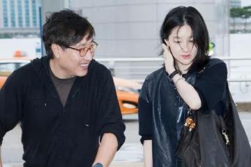 李英愛隨老公走機場，打扮隨意卻照樣美成焦點，襯得老公很油膩