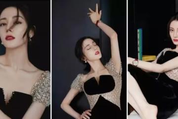 迪麗熱巴穿v領秀身材！光腳踩椅子上氣場大開，五官立體畫大紅唇美艷動人