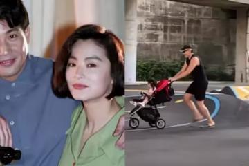 秦漢現身運動場，拿手機追拍兒子孫女太溫馨，75歲打扮年輕似小伙！
