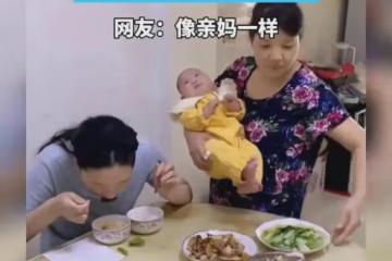 婆婆抱娃不忘照顧兒媳，吃飯把她最愛吃的菜端到面前：像親媽一樣