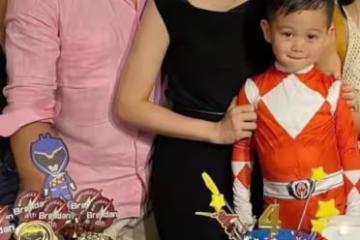胡杏兒一家為長子慶生，她打扮隆重髮際線卻堪憂，老公越老越帥氣