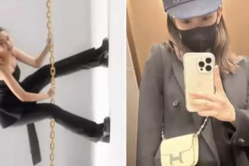 昆凌挺孕肚拍廣告,徒手爬鐵鏈倍顯吃力,為賺奶粉錢也太拼了吧?