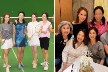 五位「歷屆港姐」齊聚打羽毛球，朱玲玲穿運動裝最搶眼，吳毅將妻子罕見現身