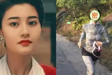 李嘉欣穿運動服山路上跑步，素顏自然大方，身材下垂的特別真實！