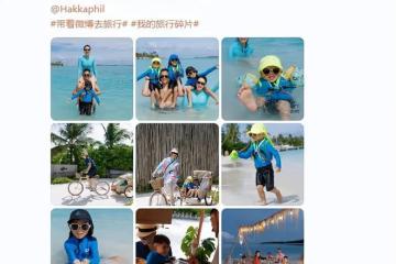 胡杏兒全家出遊,老母親騎車帶三娃,李乘德肩扛老婆抱兒子帥翻了