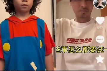 張晉曬三胎兒子近照,樂兒和爸爸剪同款板寸,共用一張臉超帥氣
