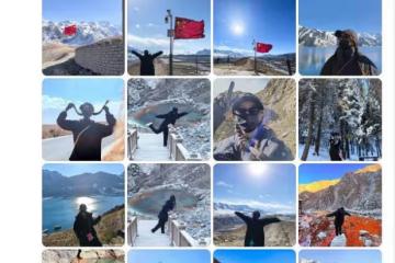 楊冪曬旅行美照，激動與國旗合影，扎雙辮背粉包少女感超足
