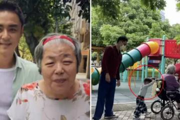 42歲明道陪母親外出散步,曾因「哥哥輕生,變為家中獨子」壓力巨大,兩歲兒子幫忙推輪椅,三代同堂畫面溫馨