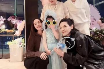 郭碧婷和婆婆慶生，Cora坐爺爺腿上，75歲向華強被孫女哄得好開心