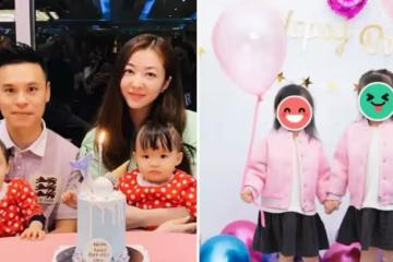 熊黛林曬女兒,雙胞胎鏡頭前玩親親,同穿背帶褲差距大,妹妹個高五官像爸太吃虧,網:越長越不像了