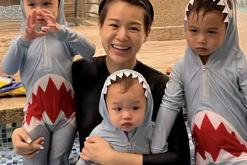 胡杏兒老公曬祖孫三代出遊，奕霆奕霖扮鬼臉搞怪，萌態百出超可愛