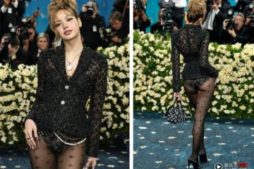 LISA首次亮相Met Gala!全身LV黑蕾絲 下半身僅穿條三角內內見人