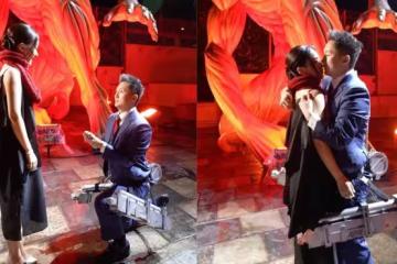 恭喜!香港富三代求婚愛國港姐議員!吊威亞從30米高空降下!未婚妻目睹後驚喜!