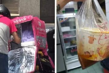湯汁全漏光! 外送員「慌張比手畫腳」卻不開口說話 她一臉困惑「低頭看手機哭了」網嘆:生活不容易