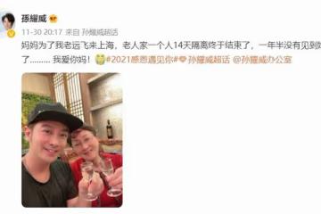 孫耀威攜妻移居內地一年半，年邁老母過於思念，獨自坐飛機來探親