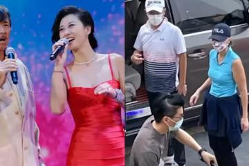 60歲葉倩文打球被偶遇，穿背心顯豐腴身材，老公林子祥挺大肚陪同