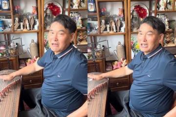 大衣哥書房彈古箏秀才藝,挺著肚子推石磨磨玉米,腳蹬一雙老布鞋