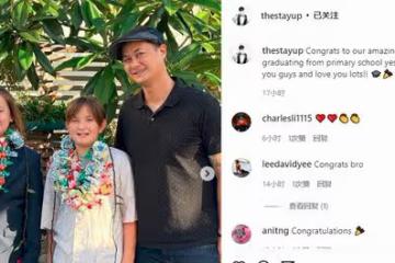 歌王許冠傑一家六口現身，混血妻子身材發福，雙胞胎孫子似外國人