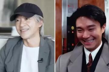 60歲周星馳罕見受訪，一身便裝打扮隨意，滿頭白發非常搶鏡，開口就用周氏無厘頭逗笑記者