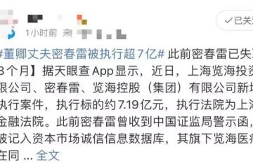 董卿丈夫密春雷被強制執行7億元,已失聯5個月,被曝賣房還債