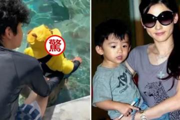 謝霆鋒長子抱著弟弟Marcus玩水,卻意外曝光正臉,「眉眼清秀+肉肉臉蛋」輪廓復刻張柏芝,網友:基因好強大