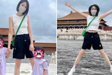 王祖藍嬌妻打卡故宮!穿背心短褲中間包場跳舞,母女擺同款pose活力滿滿,兩女兒顏值像爸爸