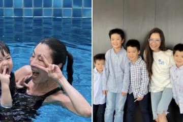 59歲「楊紫瓊」曬泳裝照，懷抱孫女水中比耶嬉鬧，渾身濕透皮膚超白，天倫之樂讓人羨慕