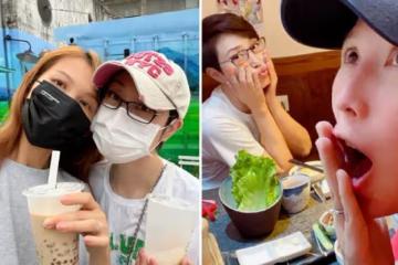 蔡少芬順利返港,時隔半年與陳法蓉合體,頭貼頭喝奶茶姐妹情深