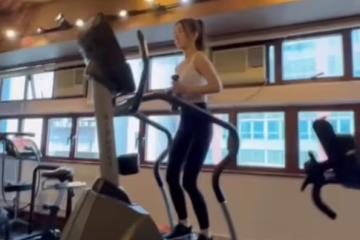 郭富城嬌妻穿弔帶健身:臀部挺翹顯完美曲線