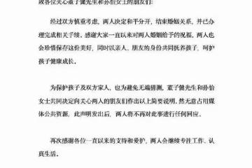 空降大瓜,董子健和孫怡官宣離婚,兩人已辦理相關手續無關聯商業