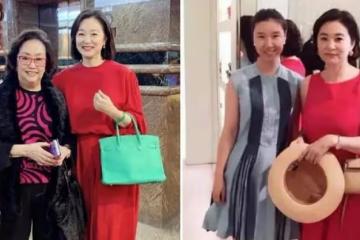 林青霞逛街與路人合影,老了穿紅裙也漂亮,畢竟氣質擺在那兒