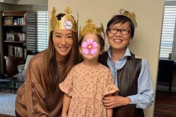 謝婷婷慶祝40歲生日全家合影,3歲女兒成為全家的小寵兒